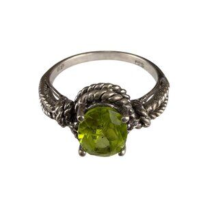 Sterling Silver Women’s Green Gemstone Rope Band Ring Size 6.5 Vintage Style